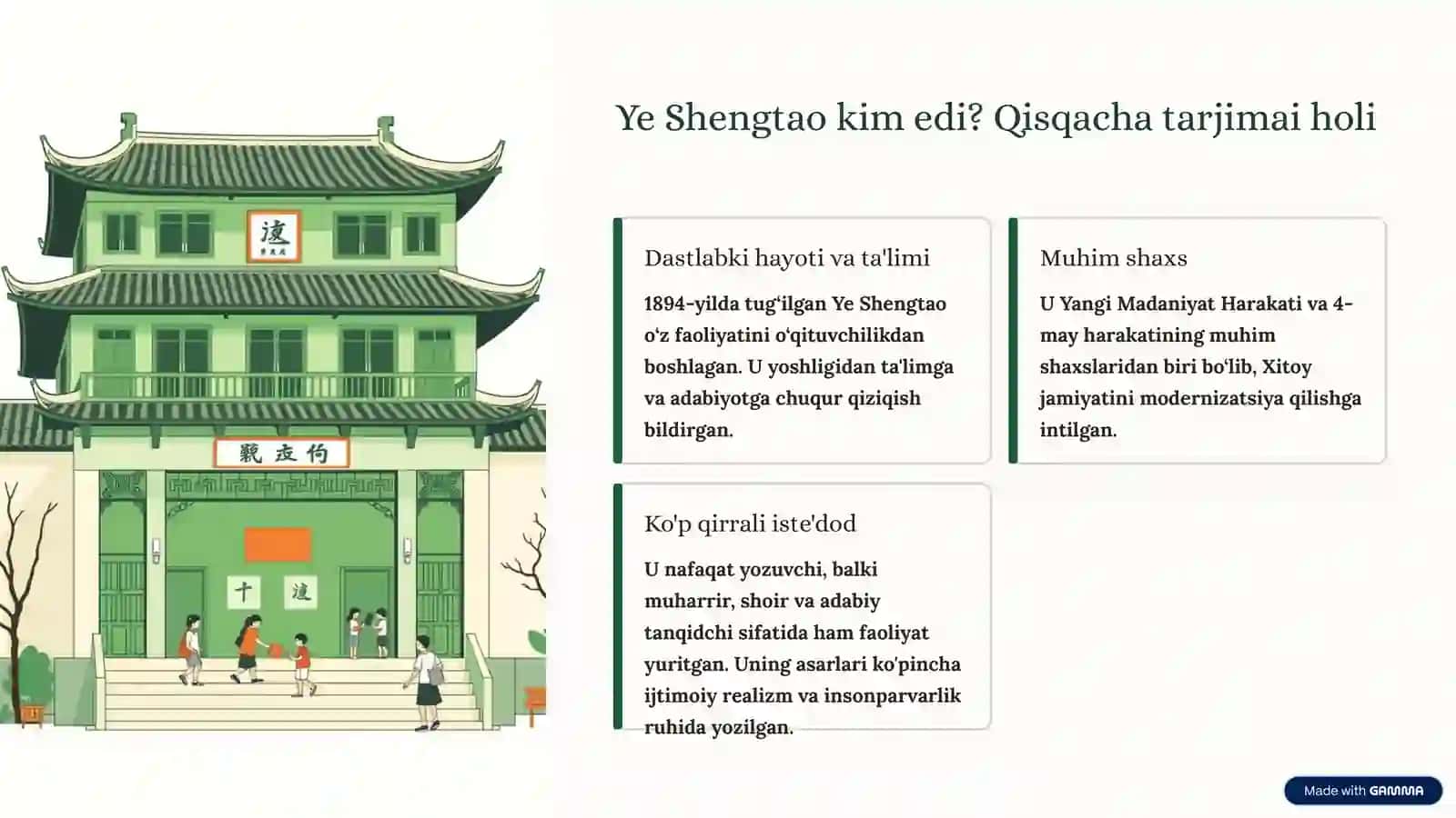 Ye Shengtao hayoti va ijodi: Boshlang'ich maktab ta'limi islohotchisi 2
