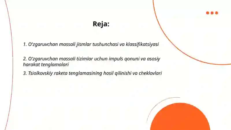 O'zgaruvchan massali jismlar mexanikasi 2