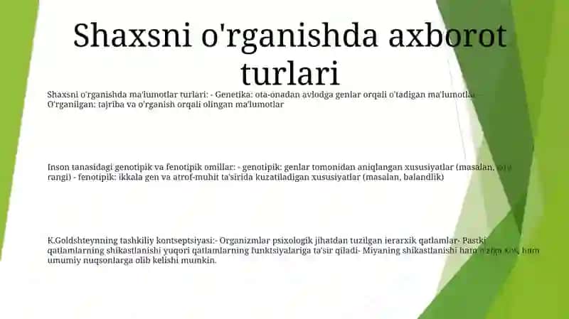 Shaxsning O'Rganishdagi Ma'Lumot Turlari 2