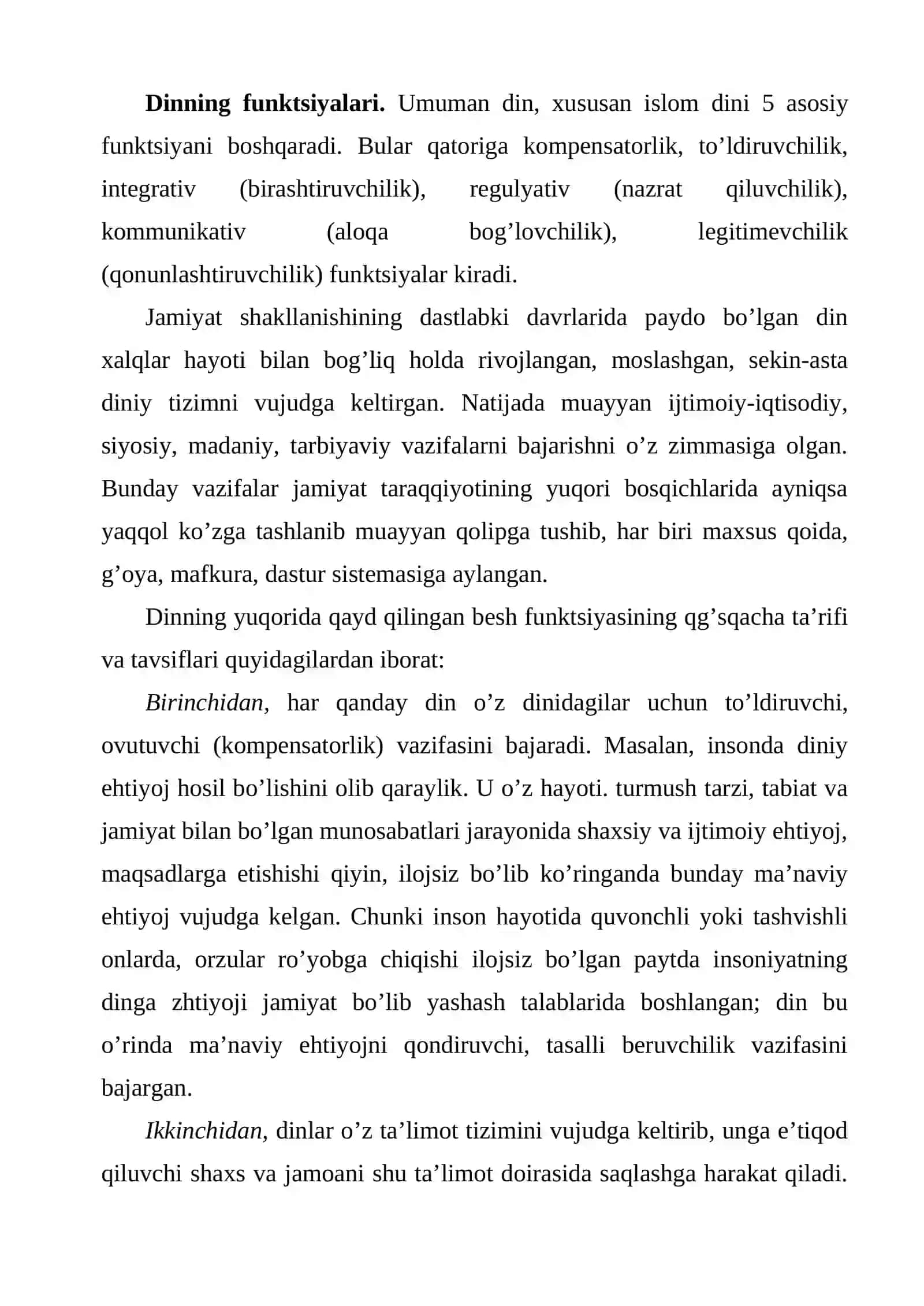 Dinning ijtimoiy vazifalari 2