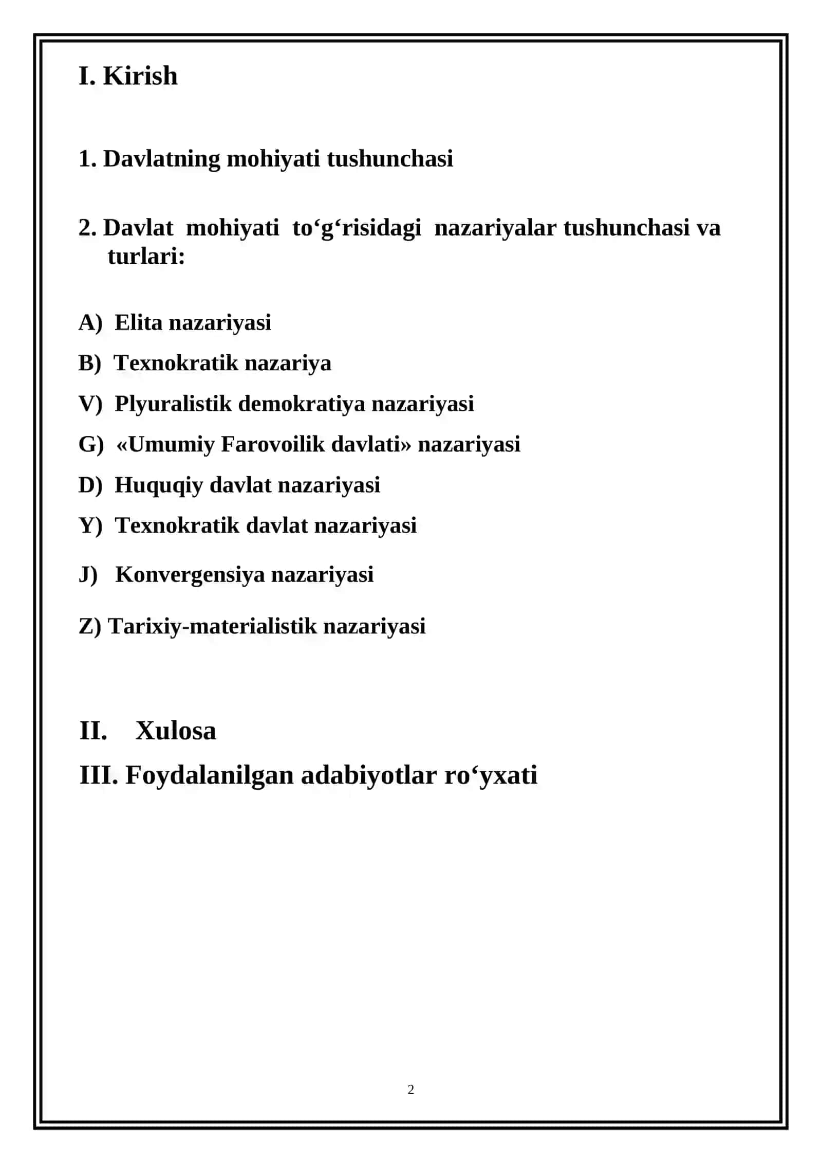 DAVLATNING MOHIYATI TO‘G‘RISIDAGI NAZARIYALAR KURS ISHI 2