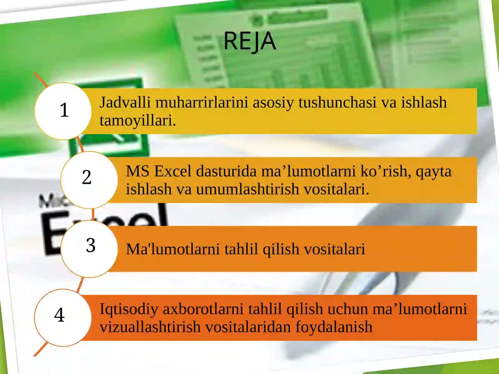 IQTISODIY MASALALARNI YECHISHDA JADVAL MUXARRIRLARIDAN FOYDALANISH 2