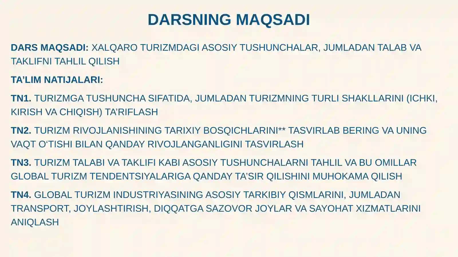 XALQARO TURIZMGA KIRISH 2
