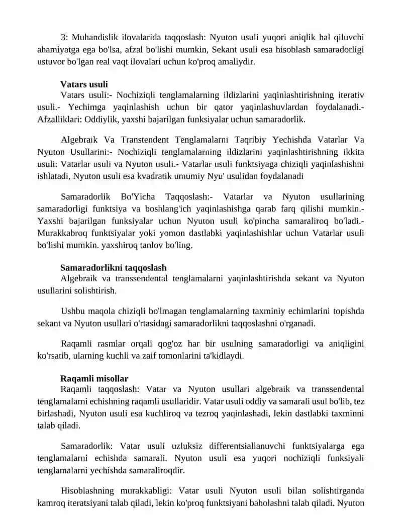 Algebraik Va Transtendent Tenglamalarni Taqribiy Yechishda Vatarlar Va Nyuton Usullarini 2