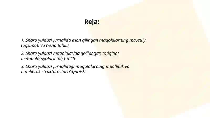 Sharq yulduzi jurnalida eʼlon qilingan ilmiy maqolalar tahlili 2