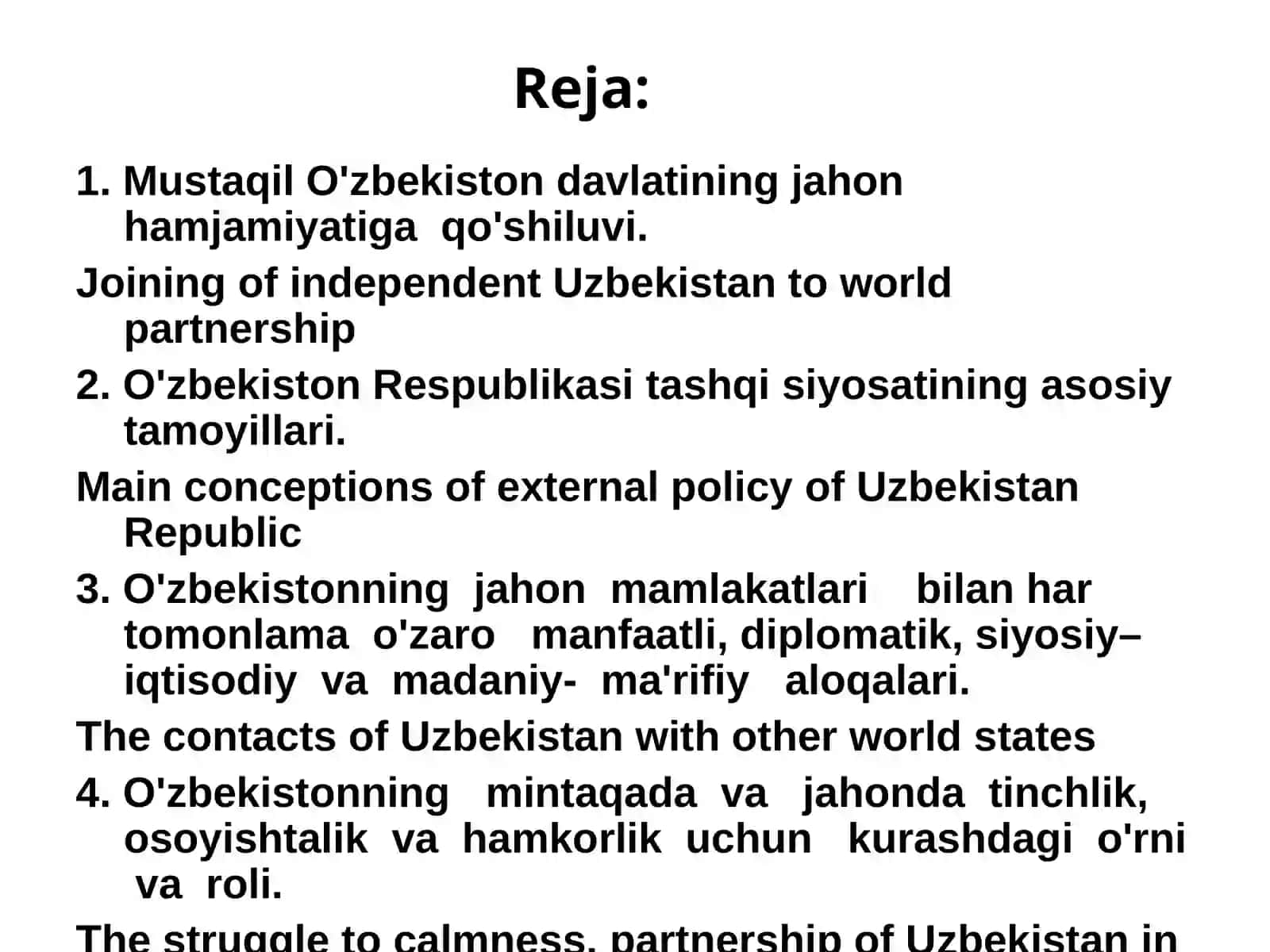 O'zbekistonning jahon hamjamiyati bilan hamkorlikda demokratik tamoyillarga asoslanishi 2