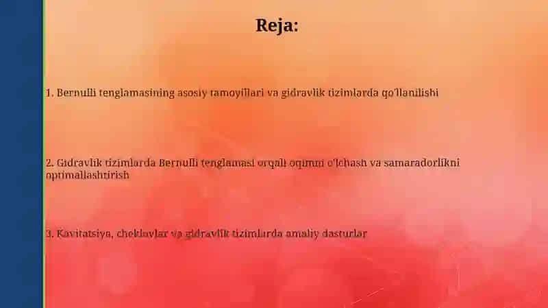 Bernulli tenglamasining gidravlik tizimlarda amaliy qo'llanilishi 2