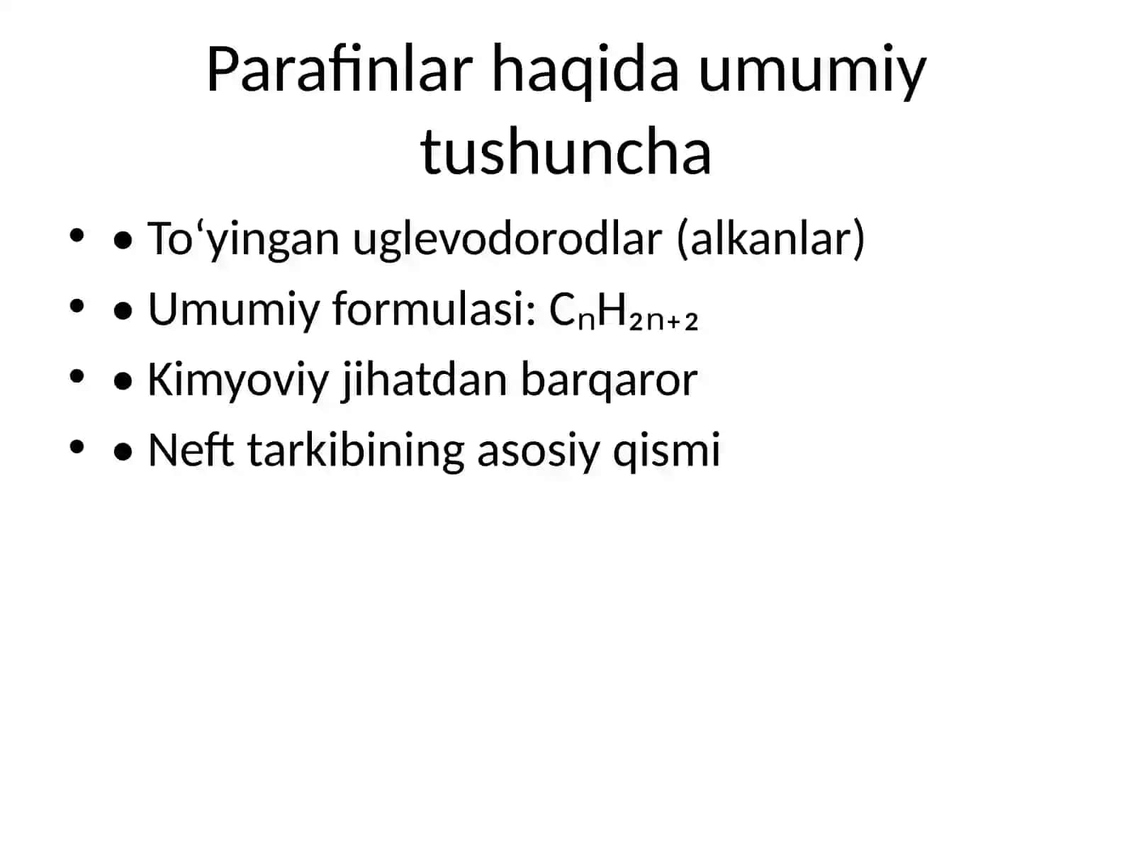 Parafinlarning neft mahsulotlari tarkibida mavjudligi 2