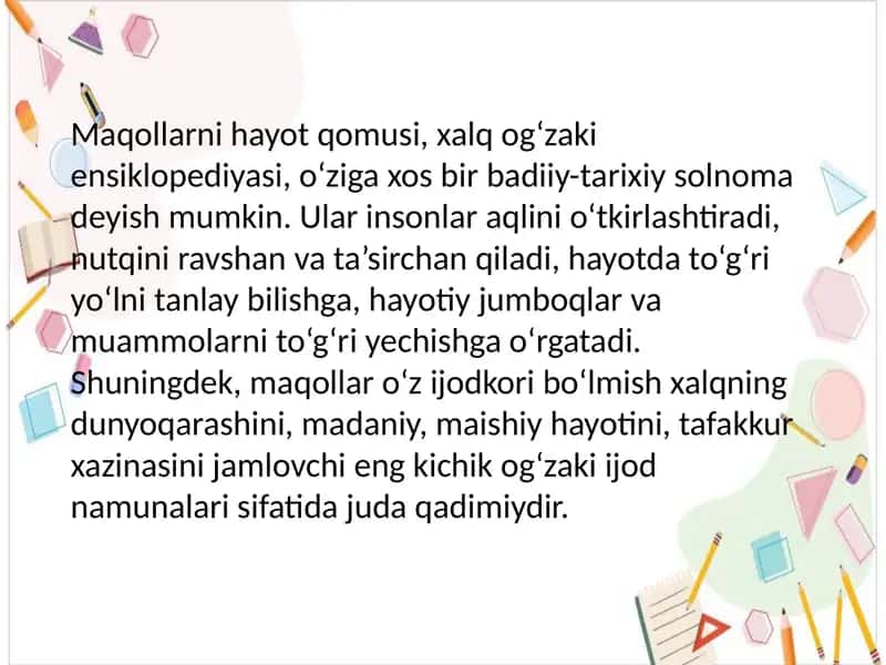 O‘zbek xalq maqollari va ularning tarbiyaviy ahamiyati 2