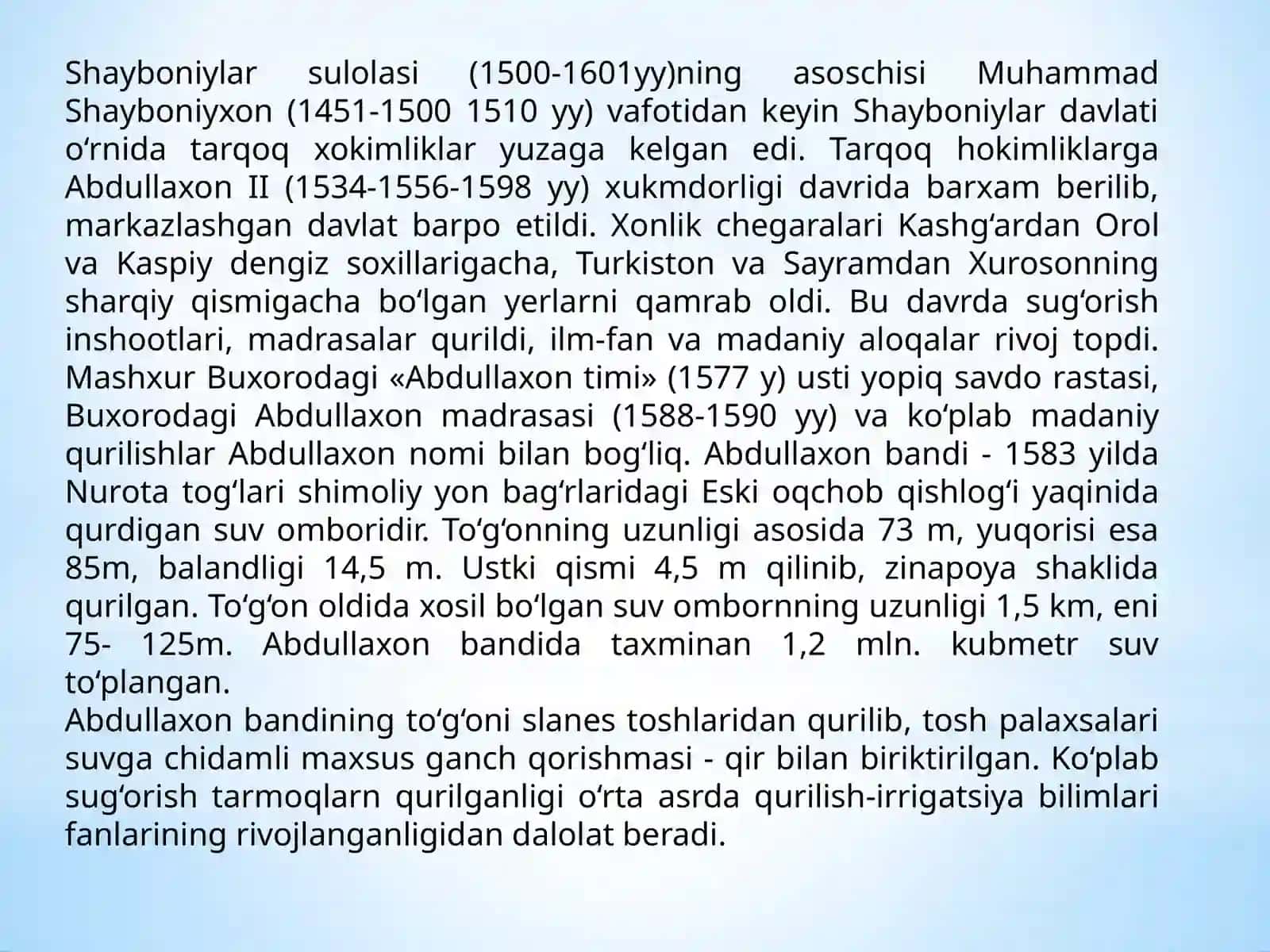 XVI-XIX asrlarda Markaziy Osiyoda fanning ahvoli. 2