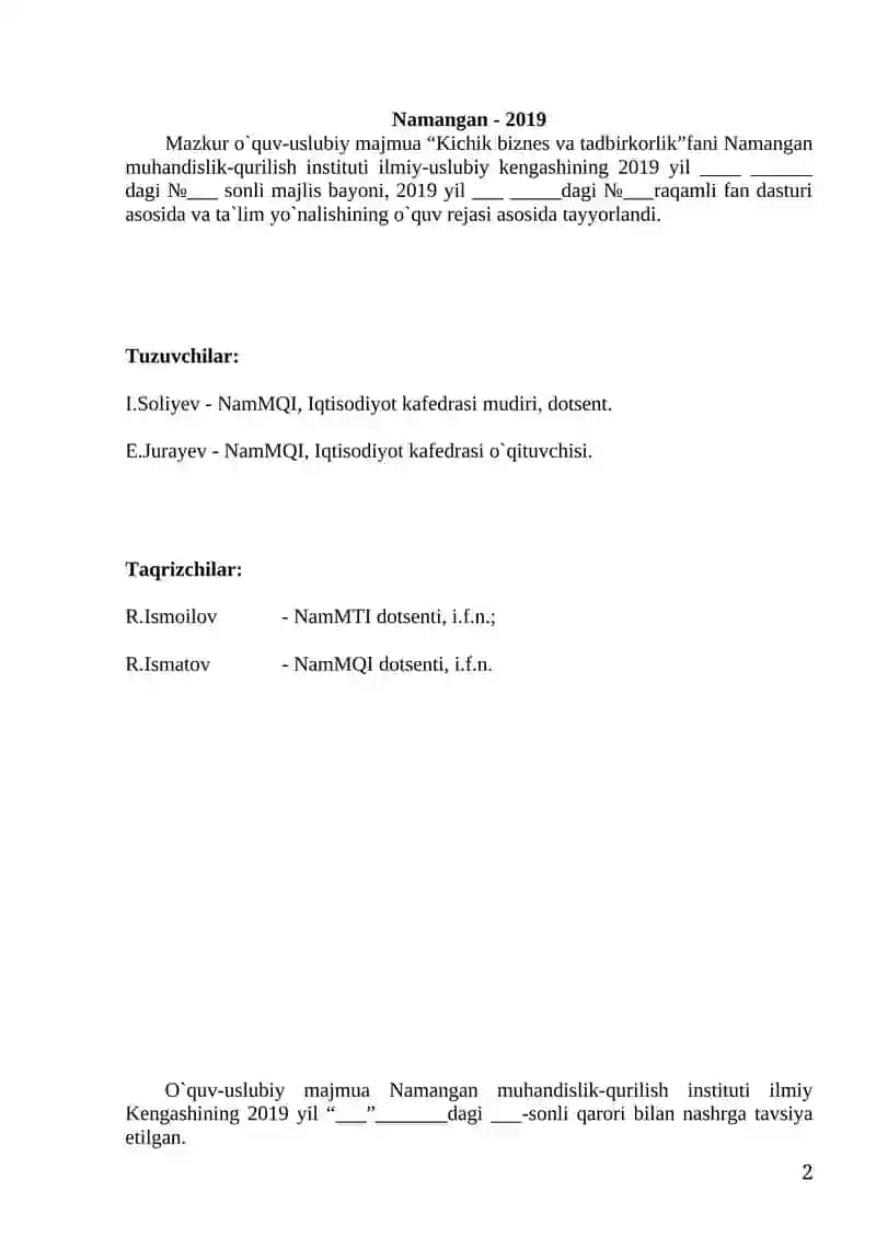 Kichik biznes va tadbirkorlik 2