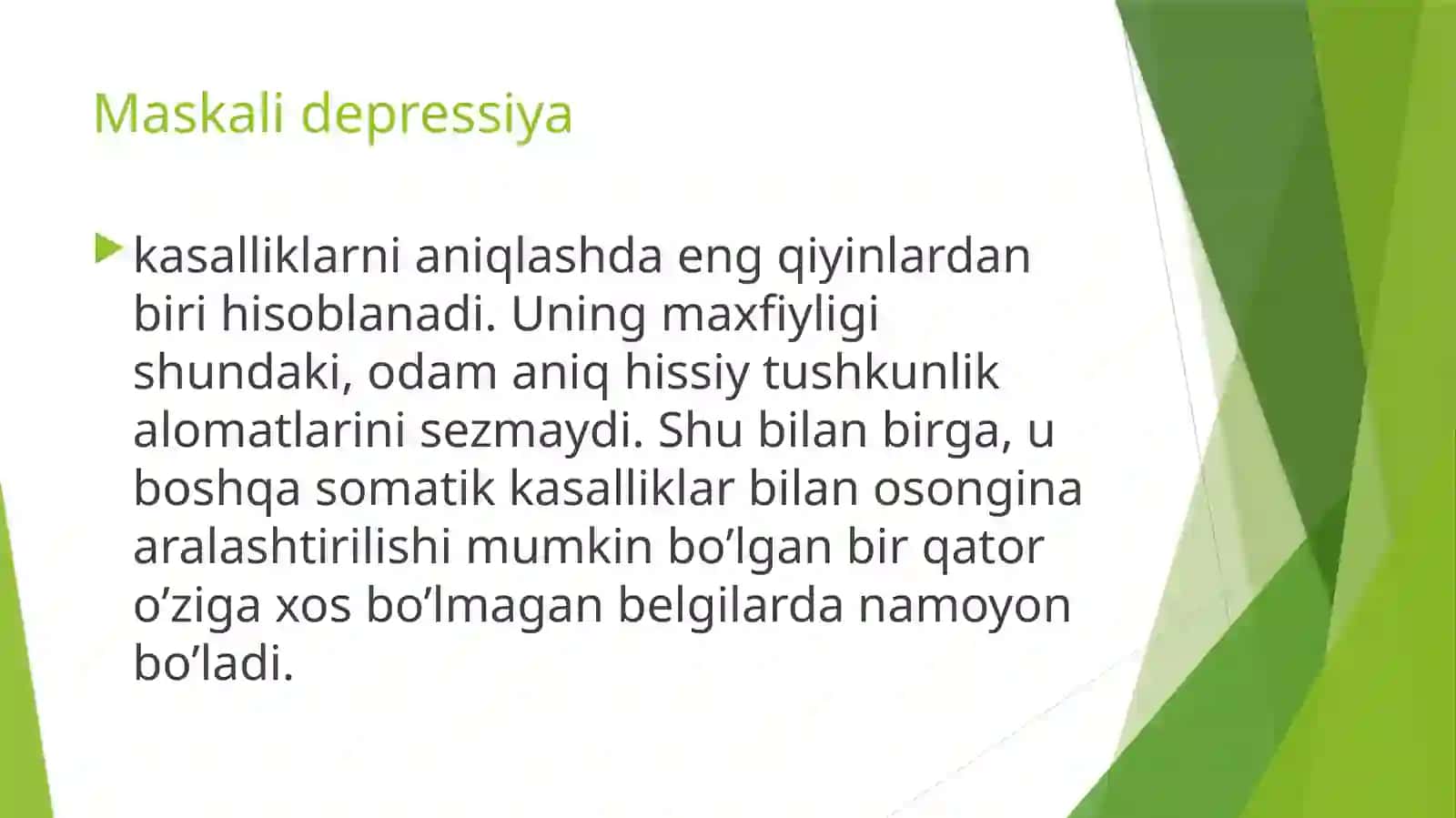 Niqoblangan depressiya klinik ko'rinishlari 2