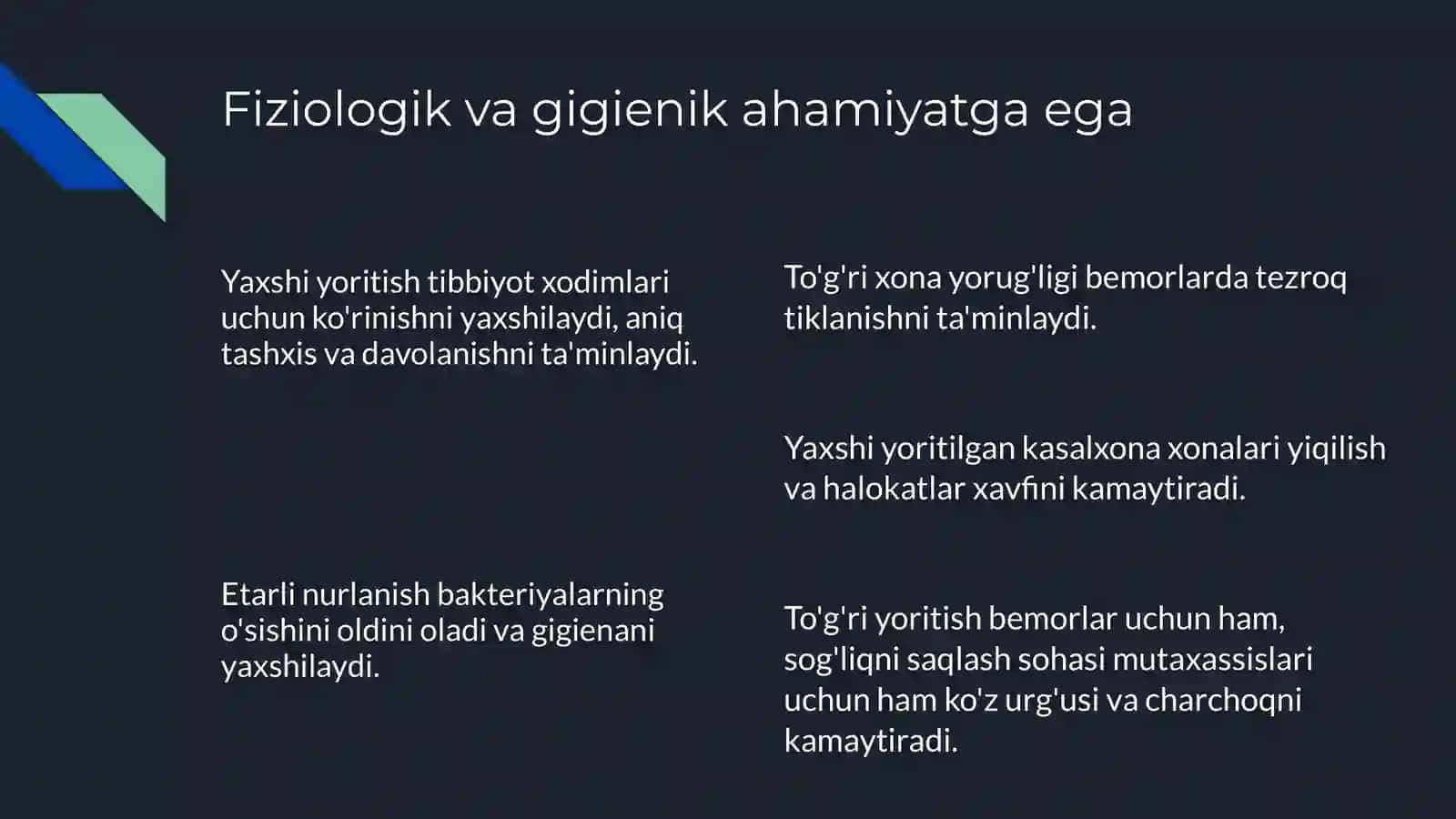 Kasalxonalar yoritilishi 2