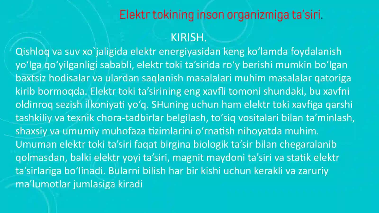 Elektr tokining inson organizmiga ta’siri 2