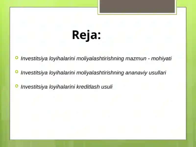 Investitsiya loyihalarining moliyaviy va iqtisodiy samaradorligini baholash 2