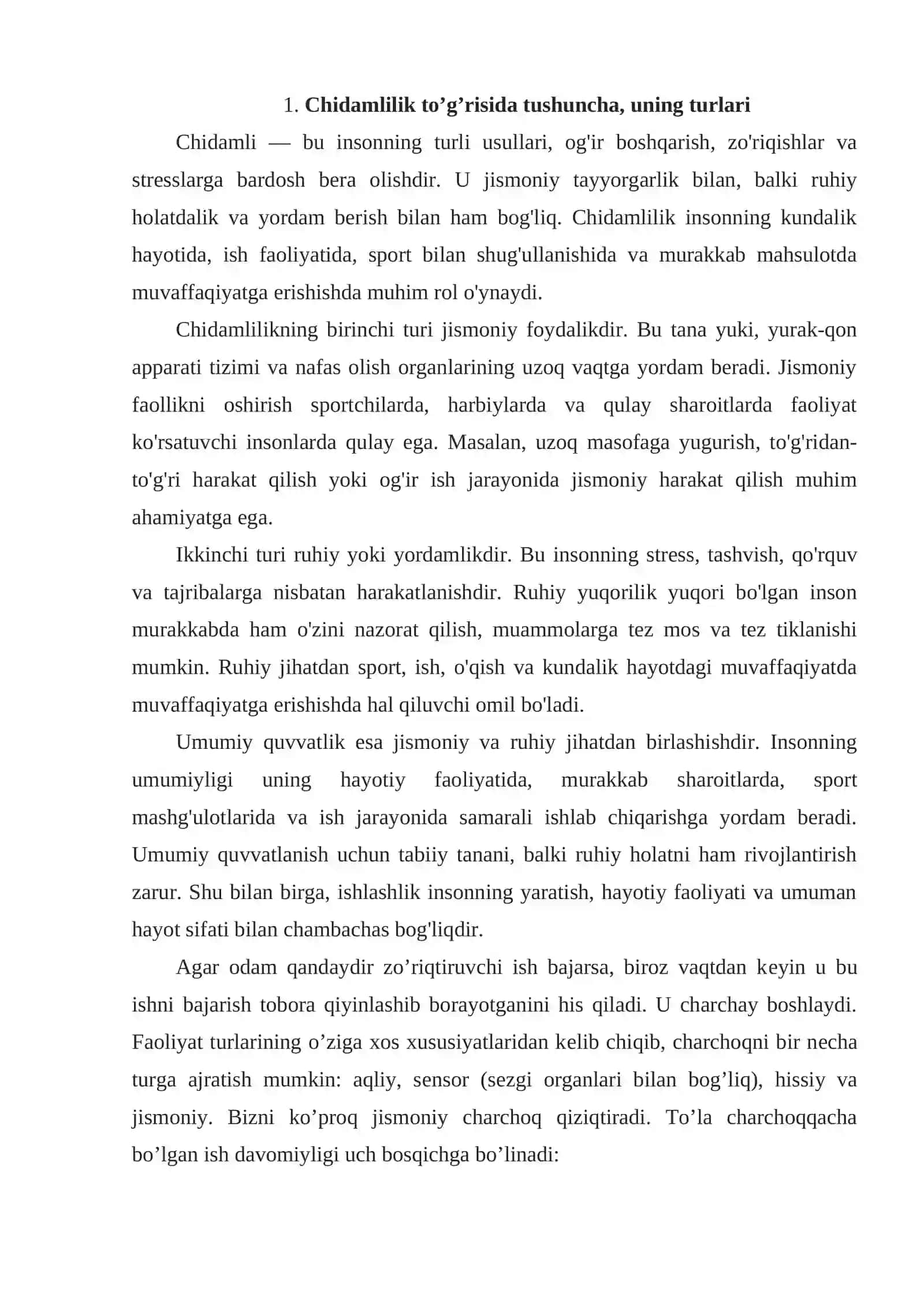 Chidamlilikni biokimyoviy asoslari va uni rivojlantirish usullar 2