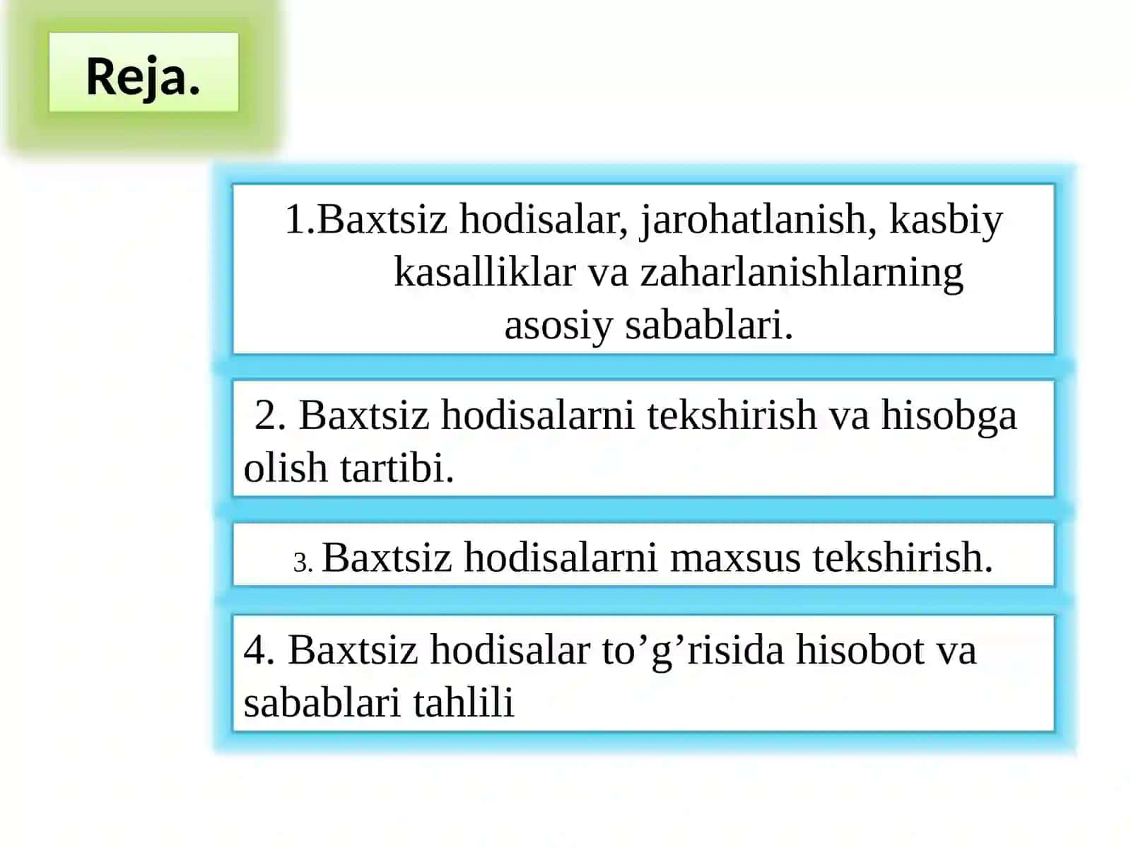Ishlab chiqarishdagi baxtsizhodisalar, ularni kamaytirish chora tadbirlari 2
