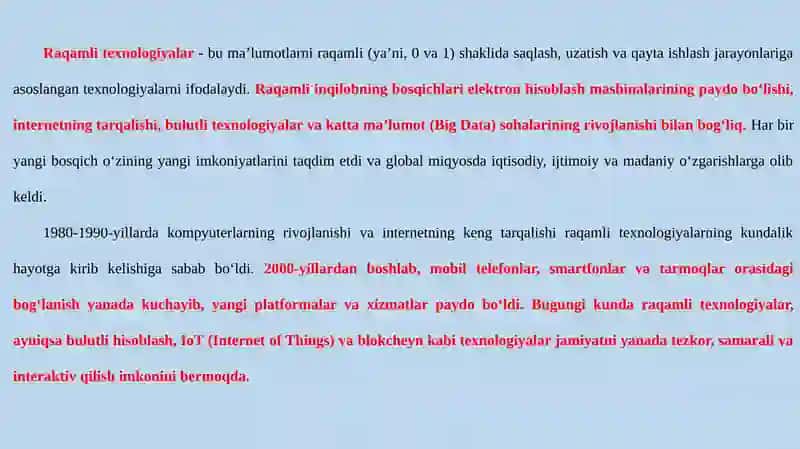 Raqamli iqtisodiyotda qo'shimcha texnologiyalar 2