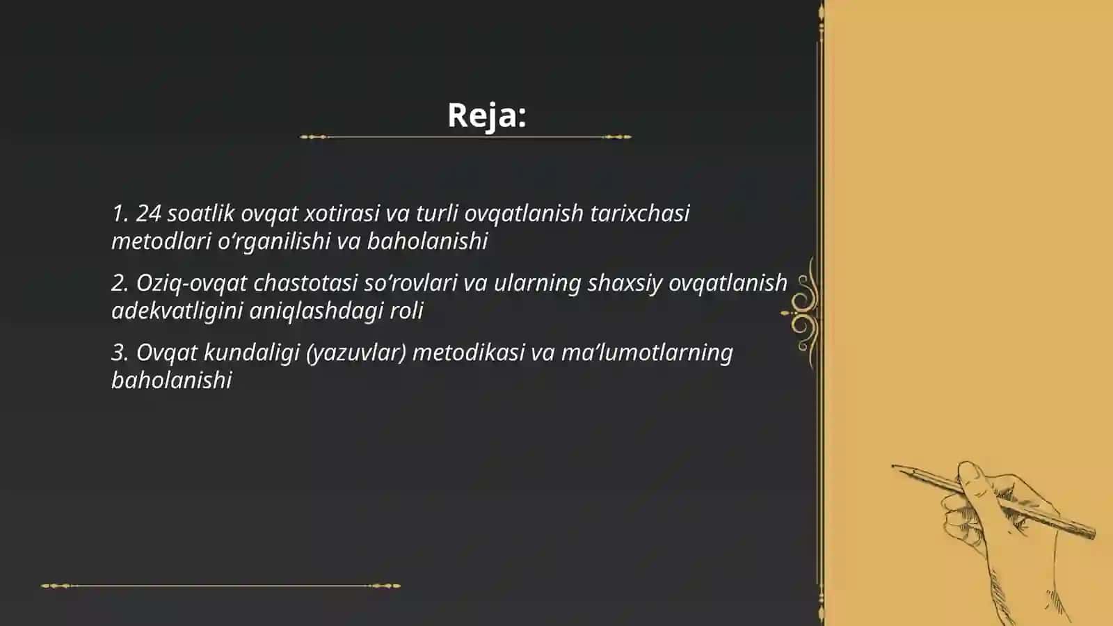 Shaxsiy ovqatlanishning adekvatligini oʻrganish va baholash 2