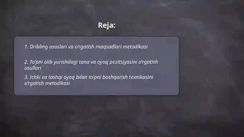 Futbol to‘pini olib yurish texnikasini o‘rgatish metodikasi 2
