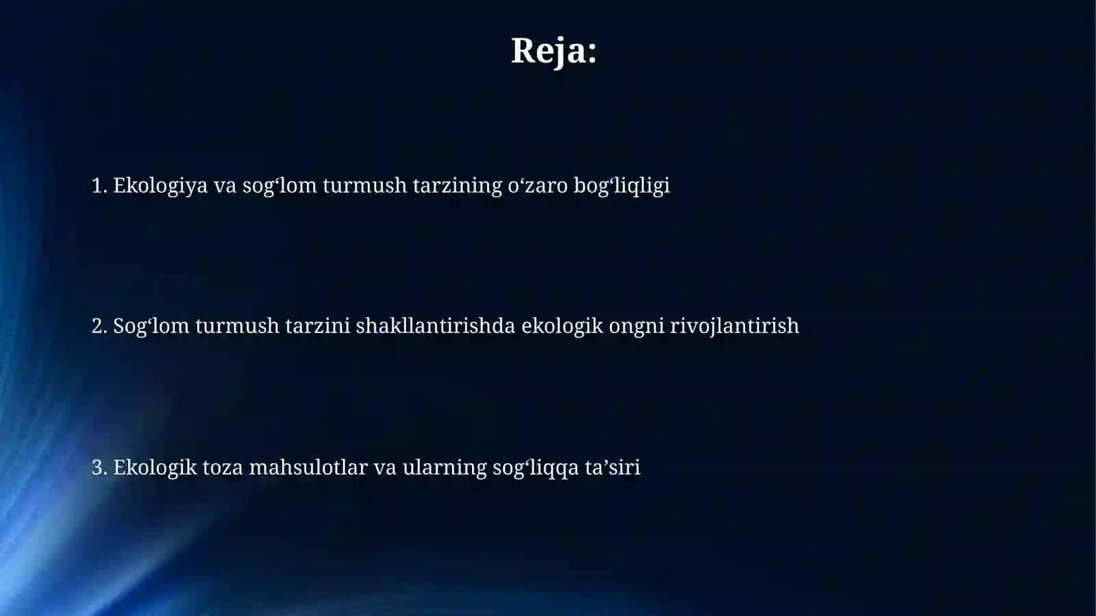 Ekologiya va sogʻlom hayot tarzi 2