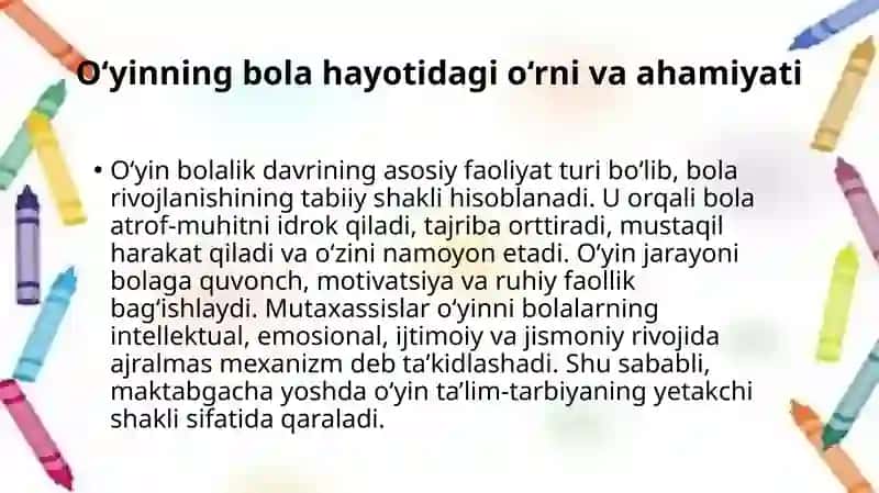O’yin-bola faoliyatining asosiy turi 2