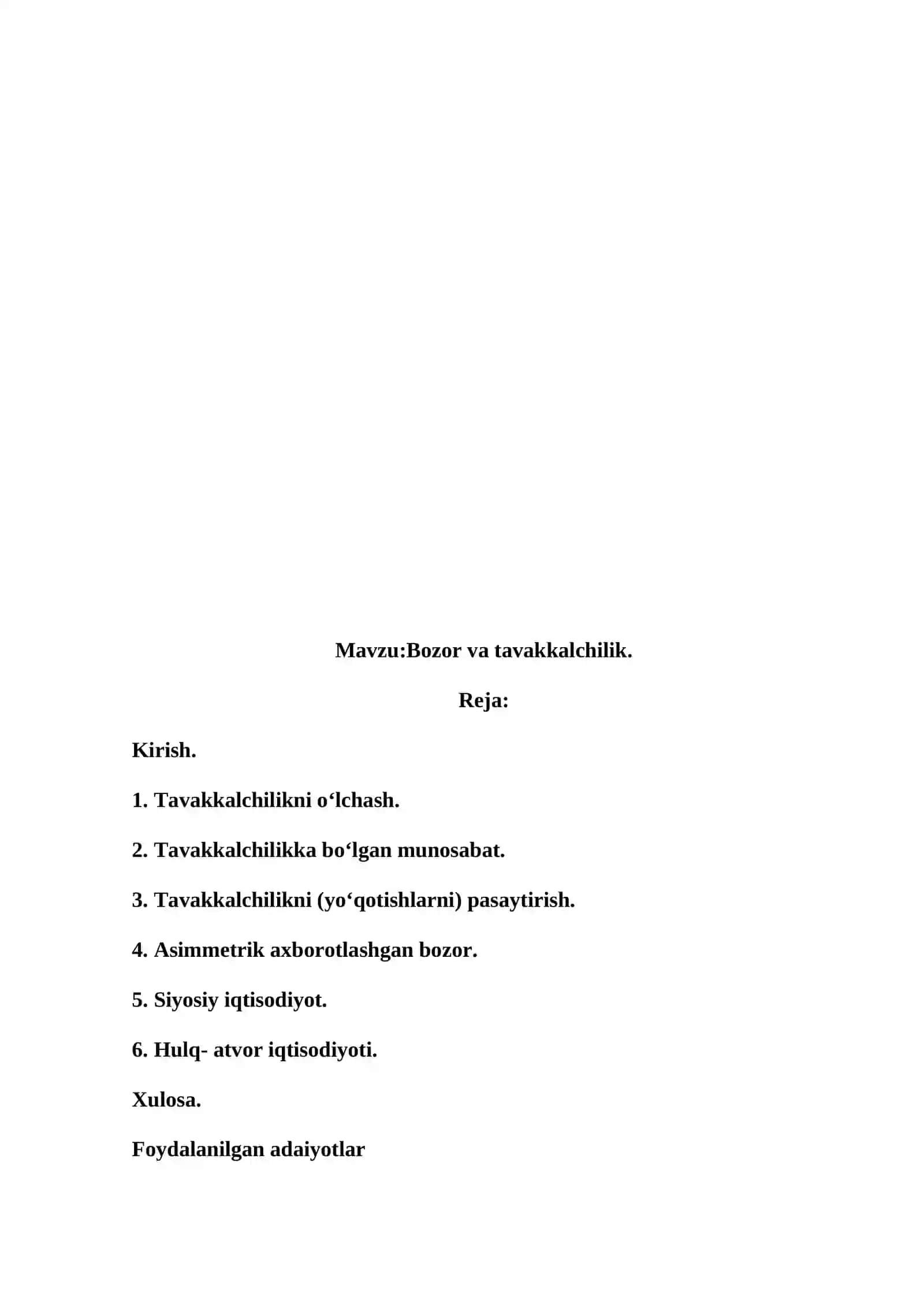 Bozor va tavakkalchilik 2