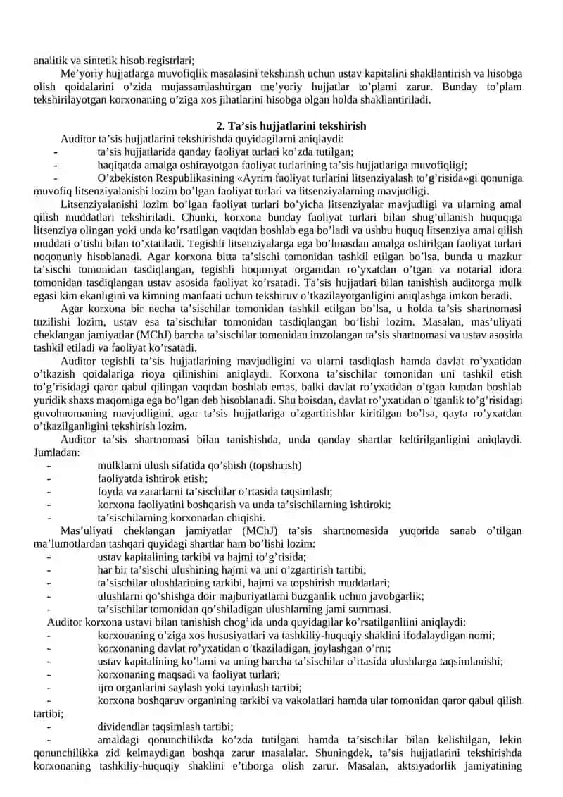 XUSUSIY KAPITAL SHAKLLANISHI VA TA’SISCHILAR BILAN HISOBLASHISHLAR AUDITI 2