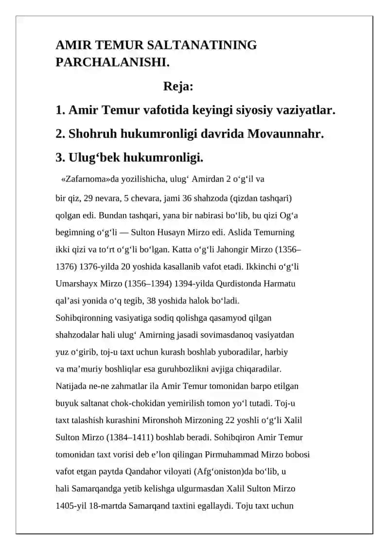 Amir Temur saltanating parchalanishi 2