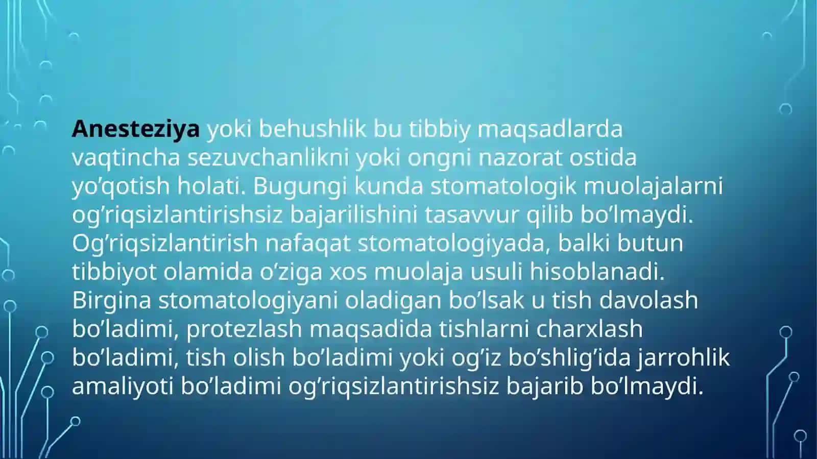 Mahalliyan isteziyat urlari. Aplikatsion anesteziya uchun ishlatiladigan anestetiklar 2