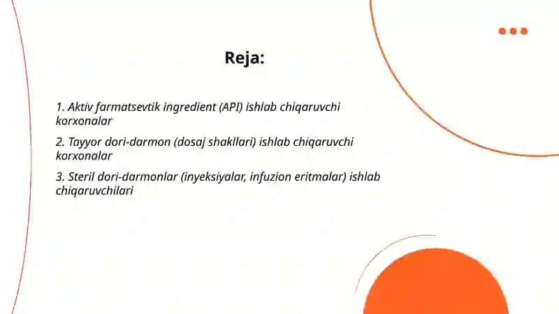 Farmatsevtik ishlab chiqarishda faoliyat koʻrsatadigan korxonalar va ularning turlari 2