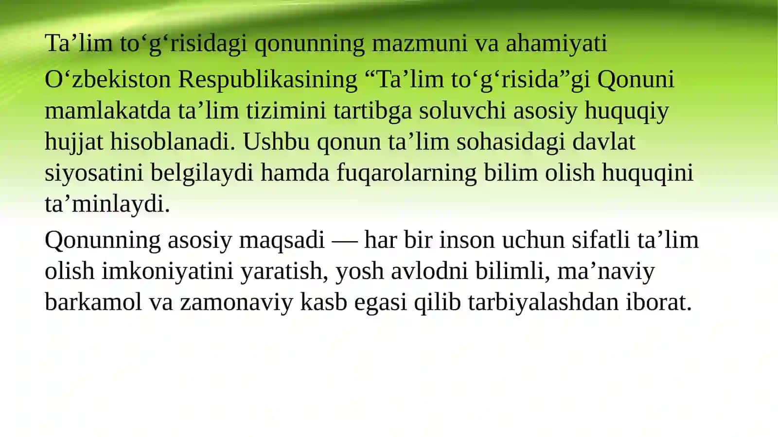O’zbekistonda ta’lim to‘g‘risidagi qonun 2