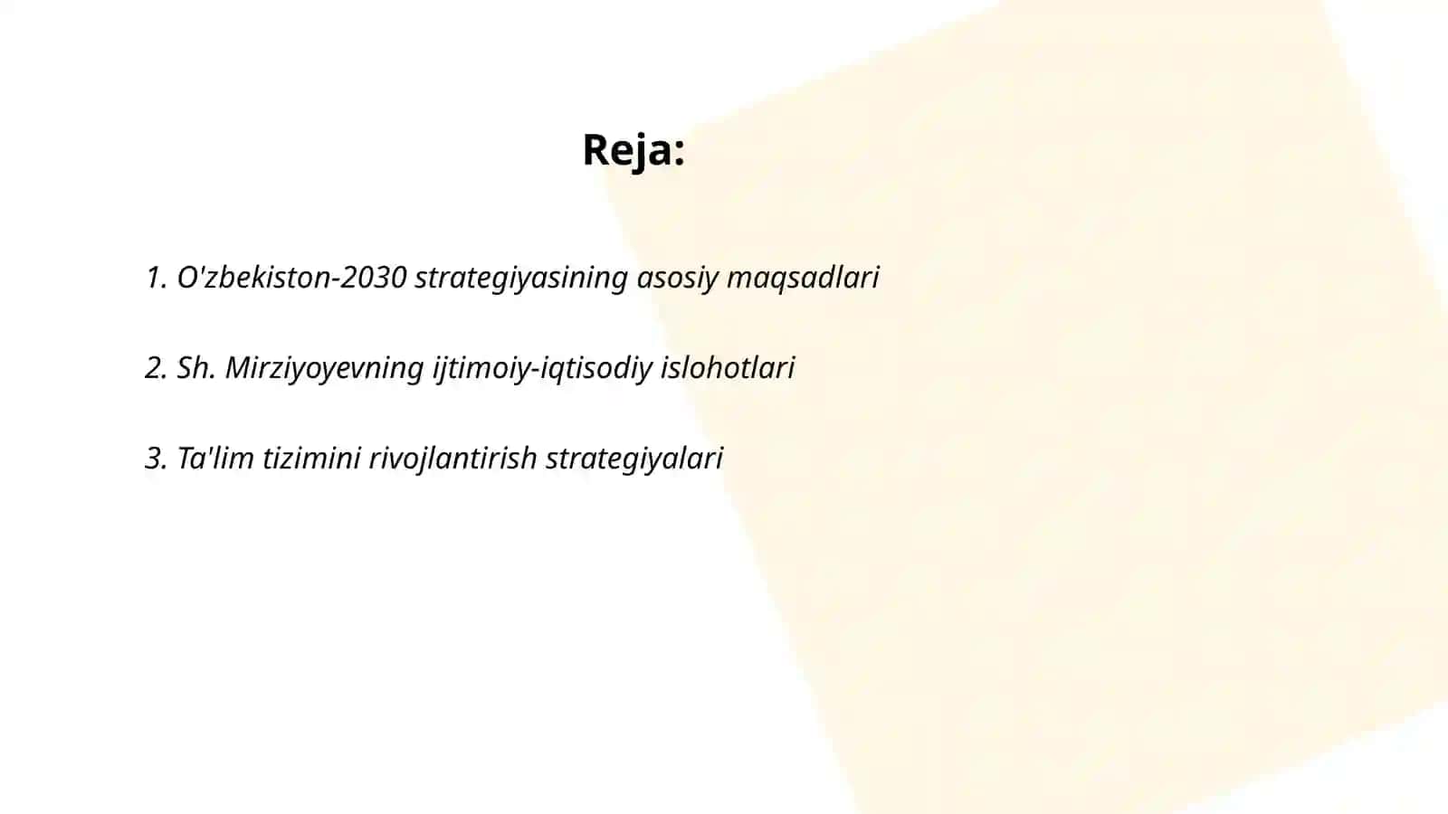 O'zbekiston-2030 strategiyasi va prezident Sh. Mirziyoyev asarlari asosida milliy va xorijiy tajribani qiyoslash 2