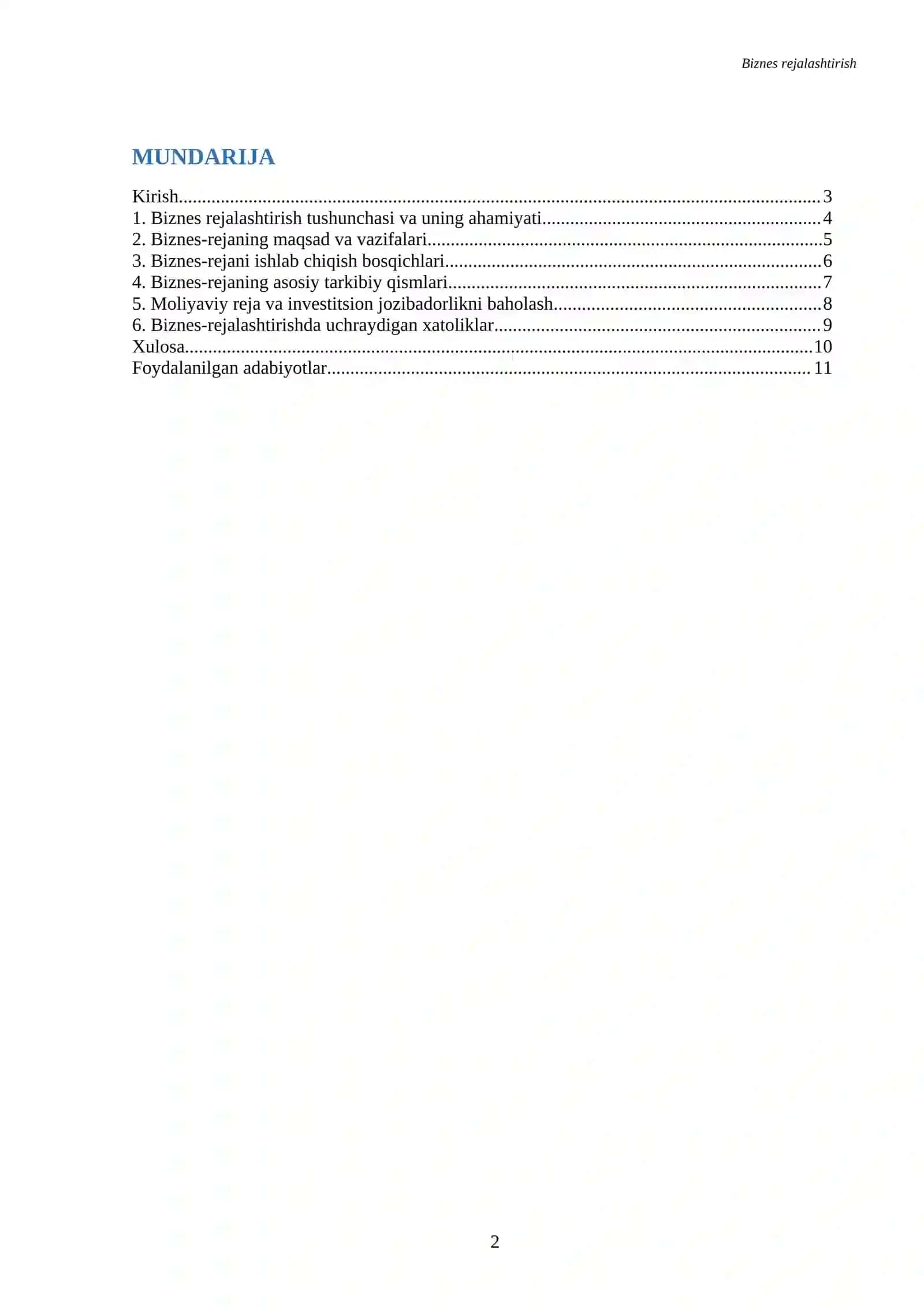 Referat Biznes rejalashtirish 2