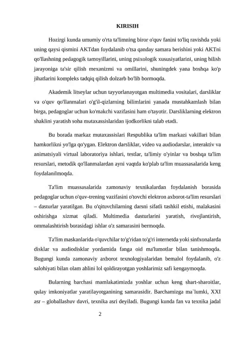 Ta'lim sohasida axborot texnologiya yordamida qilingan ishlar Individual loyiha 2