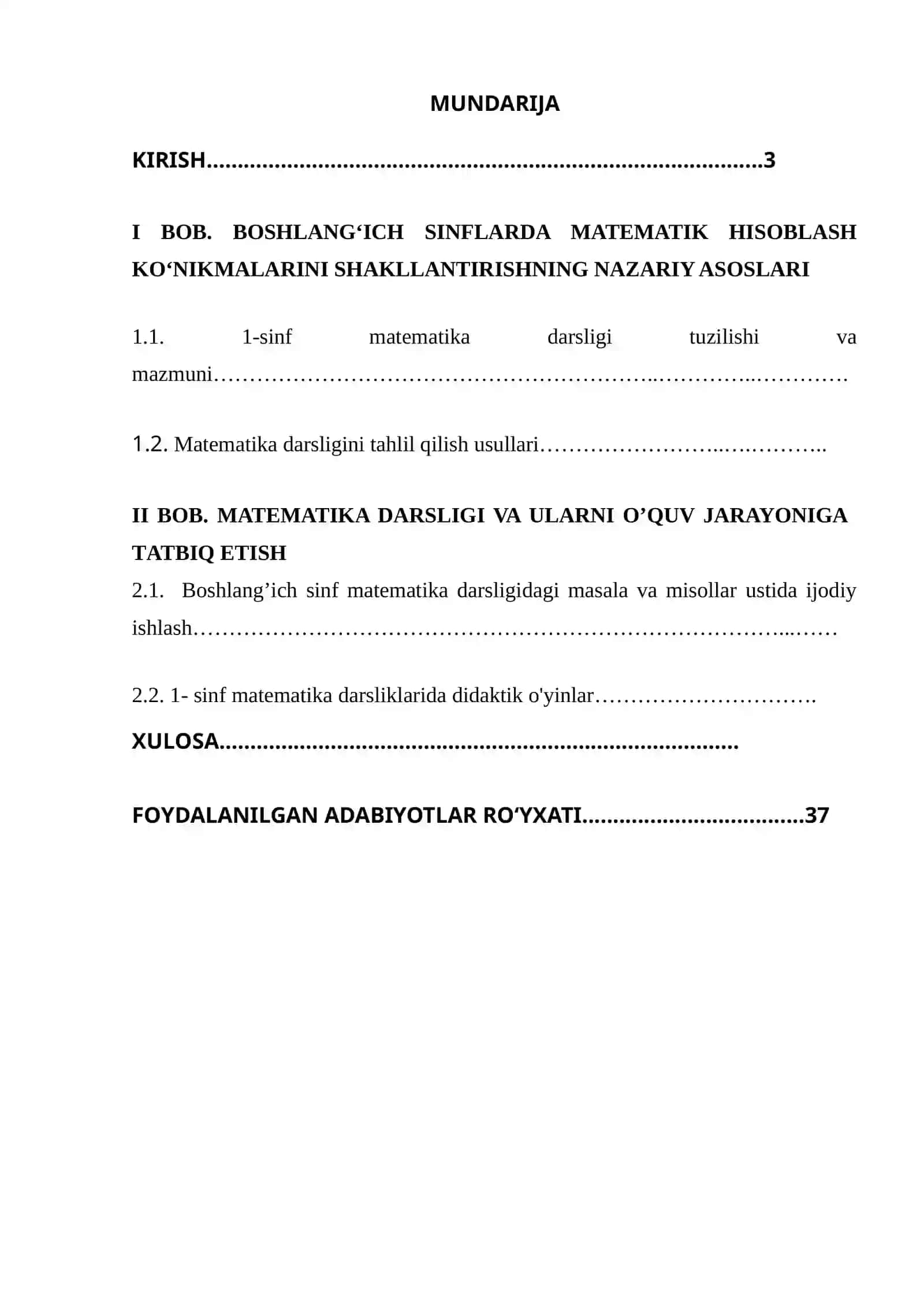 BOSHLANG‘ICH SINFLARDA MATEMATIKA DARSLIGI USTIDA IJODIY ISHLASH VA DARSLIK TAHLILINI AMALGA OSHIRISH METODIKASI (1-SINF MISOLIDA) 2
