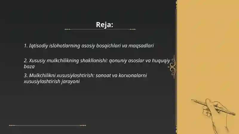 Iqtisodiy islohotlar, xususiy mulkchilikning shakllanishi 2