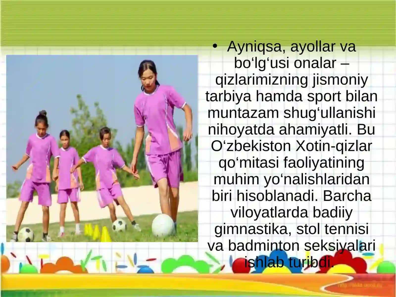 Xotin qizlar sportini rivojlantirish va ular qobilyatini davriy o`zgarishi 2