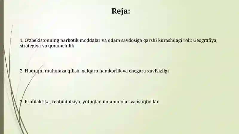 Giyohvandlik va odam savdosiga qarshi kurashda O'zbekiston Respublikasining roli 2