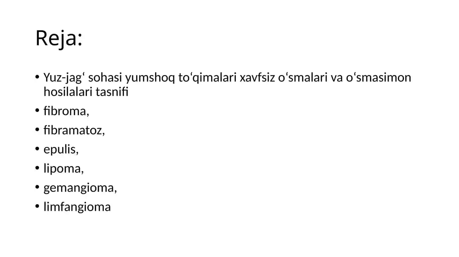 Yuz-jag‘ sohasi yumshoq to‘qimalari xavfsiz o‘smalari va o‘smasimon hosilalari tasnifi 2