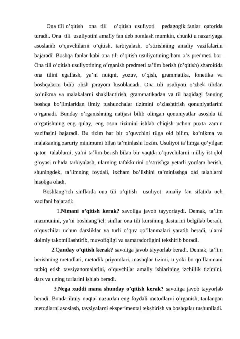 Ona tili o’qitish usuliyoti – pedagogik fan 2