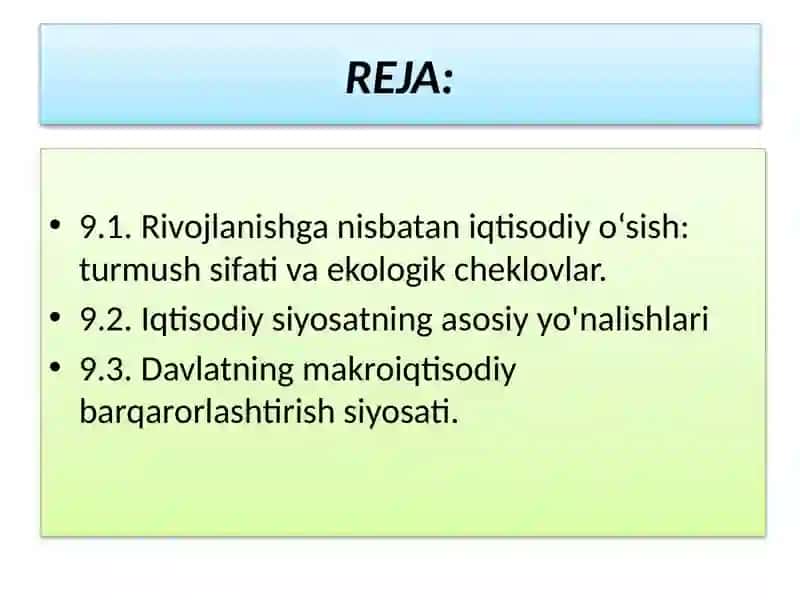 YUKSALISH, RIVOJLANISH VA IQTISODIYSIYOSAT 2
