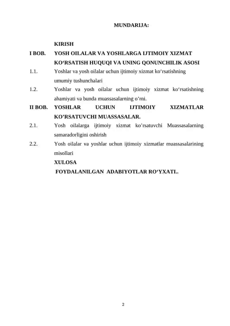 KURS ISHI "BOLALAR VA YOSHLARNING IJTIMOIY HIMOYASI VA TA’MINOTI ” FANIDAN 2