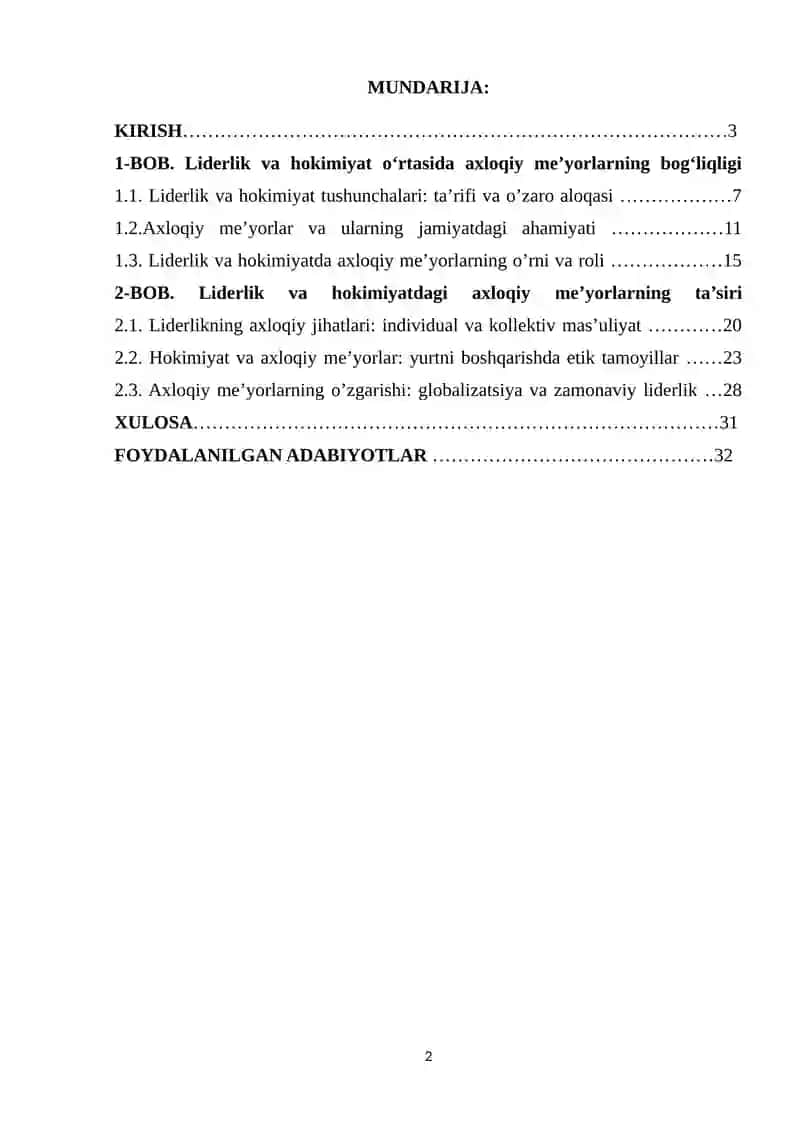 LIDERLIK VA HOKIMIYAT O’RTASIDA AXLOQIY ME’YORLARNING BOG’LIQLIGI 2