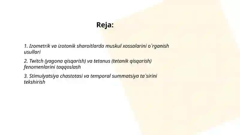 Muskul xossalarini o`rganish usullari.Tetanus 2