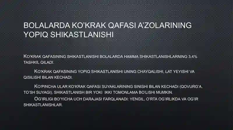Bolalarda ko’krak qafasi a’zolarining yopiq shikastlanishi 2