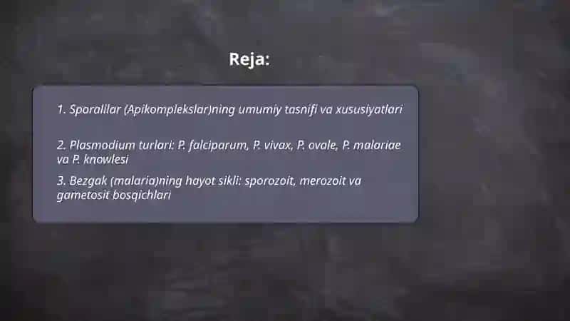 Sporalilar (Apikomplekslar)ning umumiy tasnifi va xususiyatlari 2