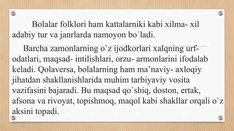 Bolalar adabiyotida xalq og‘zaki ijodi. Maqol, topishmoqlar va tez aytishlar 2