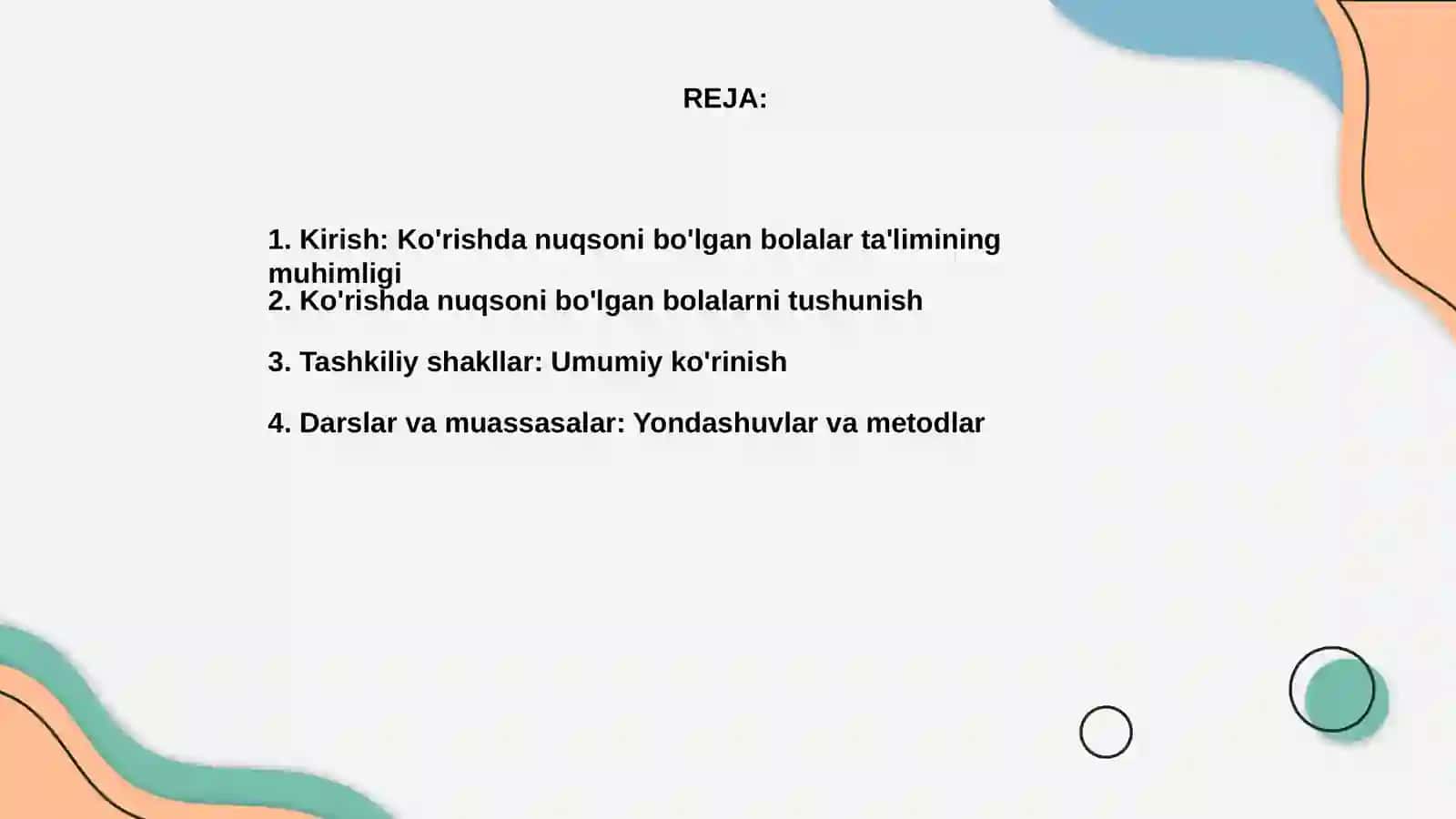 Ko'rishda nuqsoni bo'lgan bolalar ta'limining tashkiliy shakllari 2
