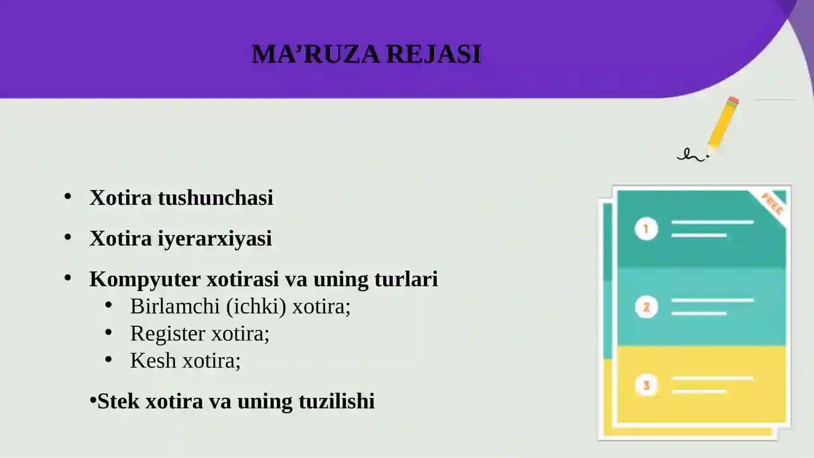 Xotiraning tashkil etilishi va turlari 2